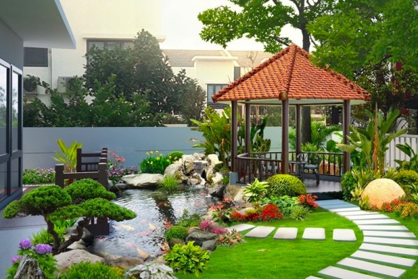 Thiết kế cảnh quan trang trí sân vườn với các loại đá sỏi